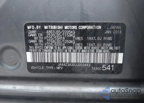 2018 Mitsubishi Outlander Se z USA, uszkodzony, nr VIN JA4AZ3A30JJ003443